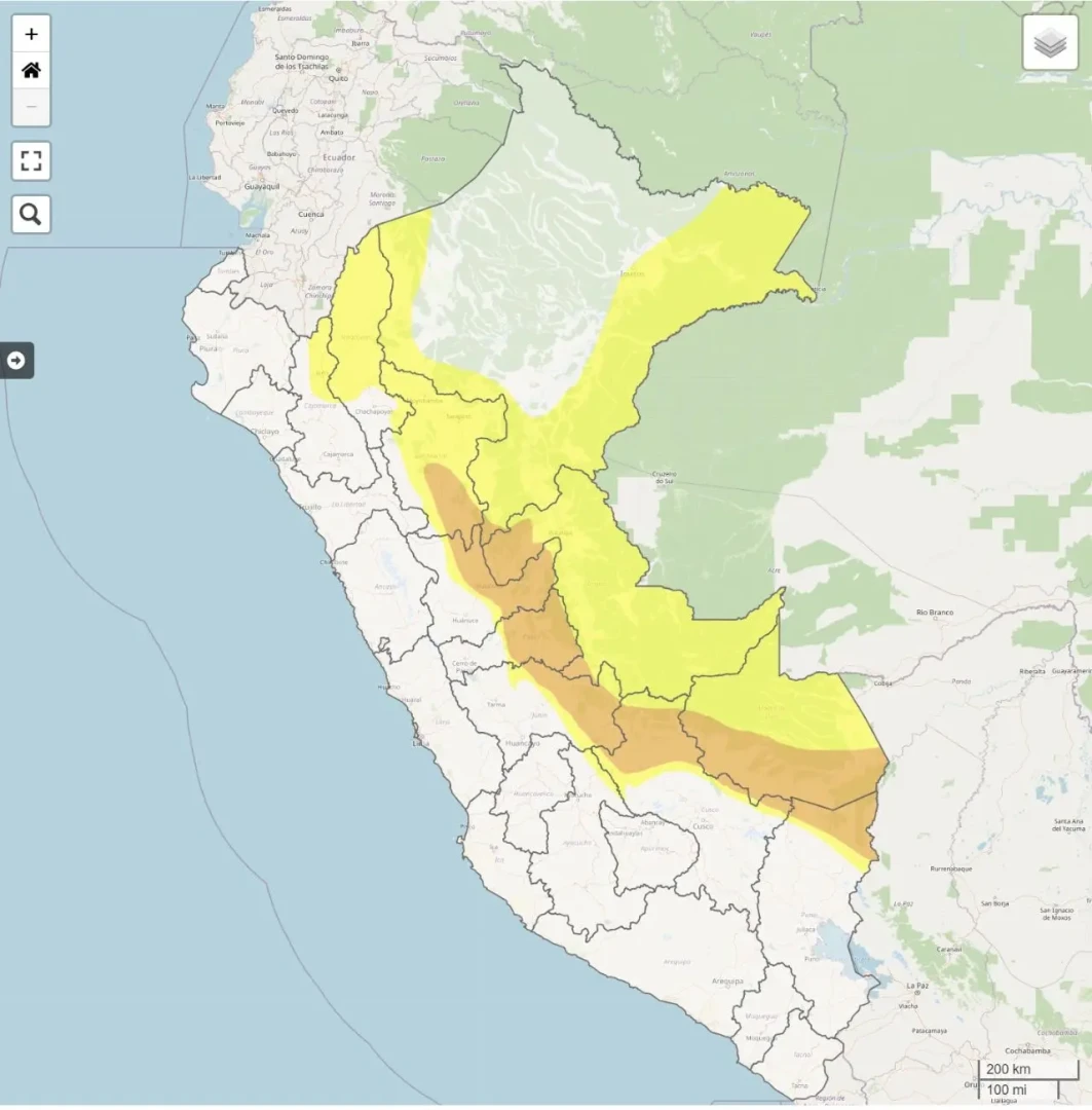 Aviso meteorológico 002 sobre lluvias en 13 regiones del país, hasta el sábado 4 de enero (imagen: Senamhi).