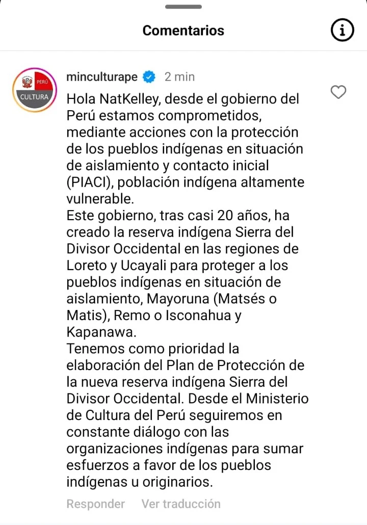 Actriz Nathalie Kelley sobre protección de pueblos en aislamiento: “Hay una falta de garantías del Estado”