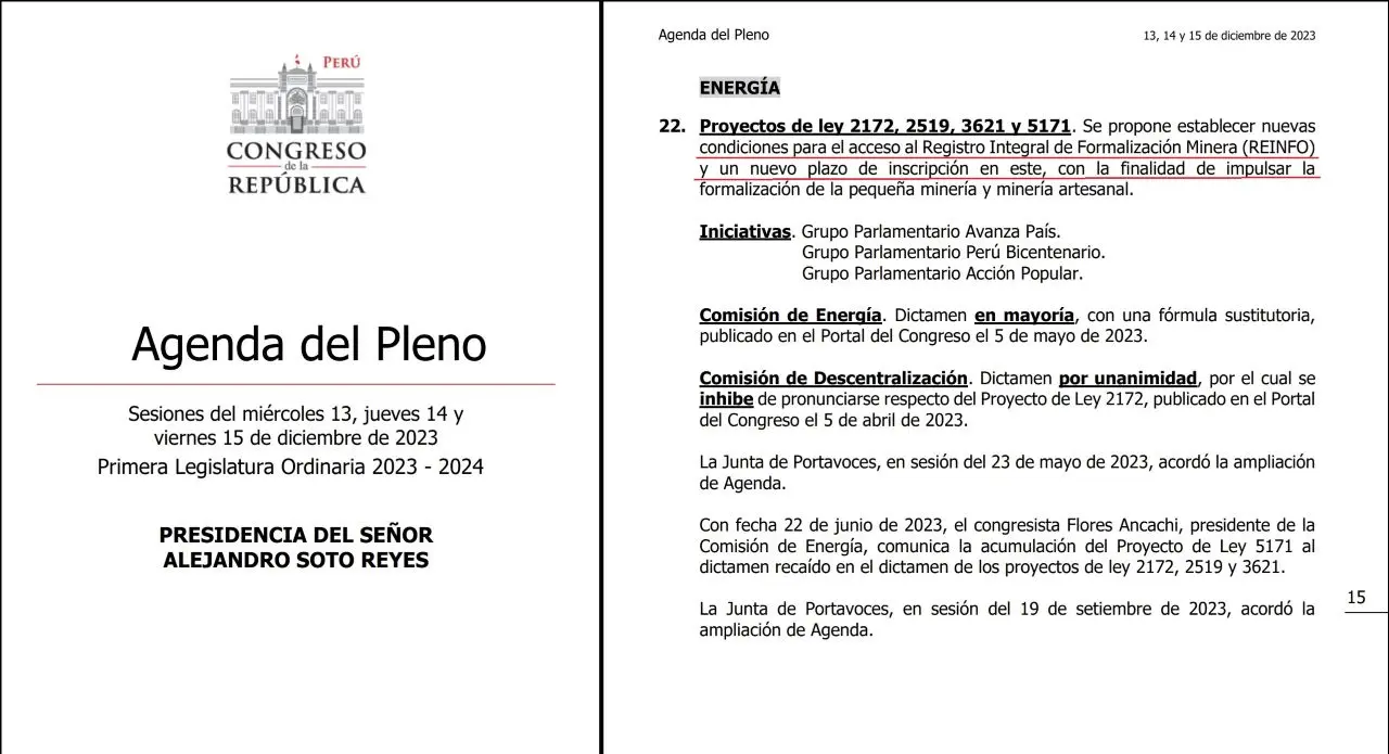 Congreso agenda por séptima vez propuesta de ley para reabrir Reinfo