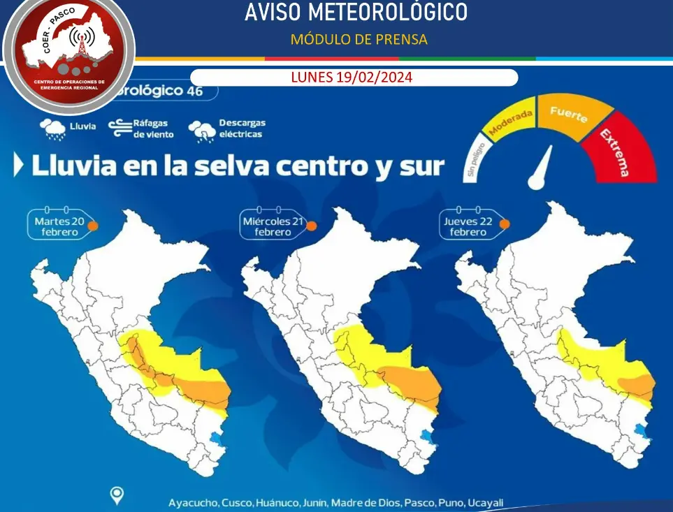 Prevén ocurrencia de lluvias en centro y sur de la Amazonía peruana
