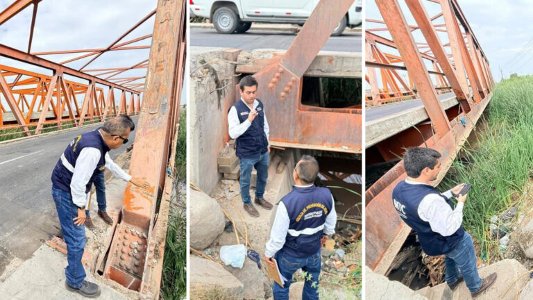 Piura: colocan apoyos de madera en puente «Las Monjas» por serias deficiencias en su construcción